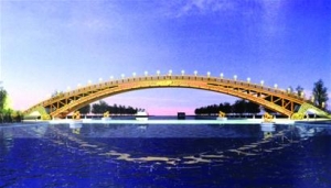 世界最大跨度木拱桥在胥口开建(图)