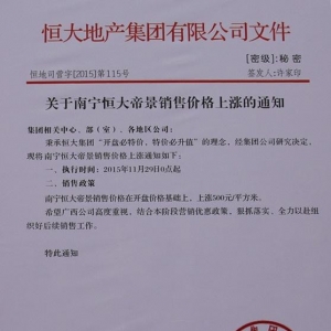 许家印签发秘密文件 强令一楼盘每平涨500元